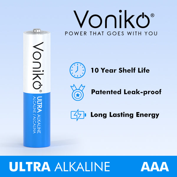 Voniko Premium Alkaline AAA Batteries - Triple A 1.5V 1300mAh (Non-Rechargeable)