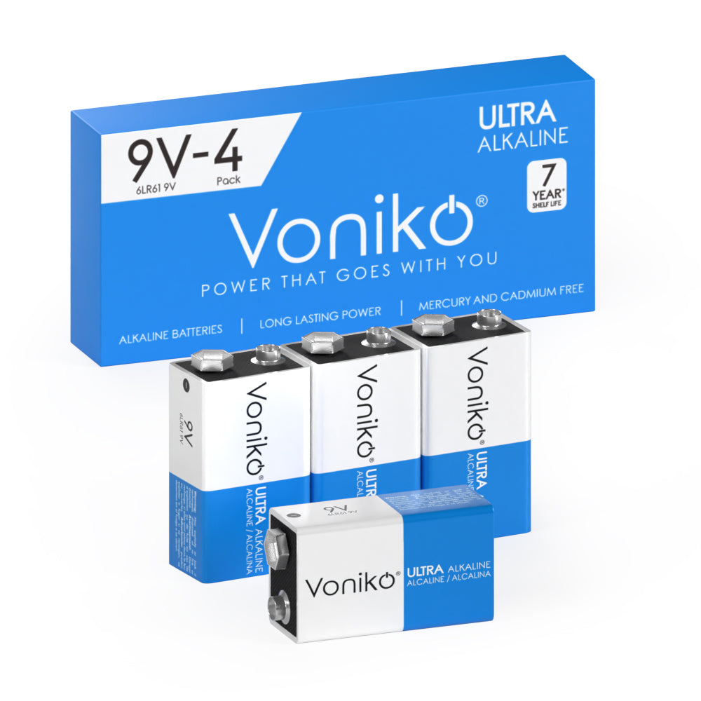 Voniko Premium Alkaline 9V Batteries - 6LR61 - 500mAh (Non-Rechargeable)