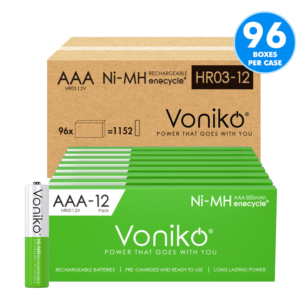 Voniko NiMH AAA Batteries - HR03 1.2V 850mAh (Rechargeable)
