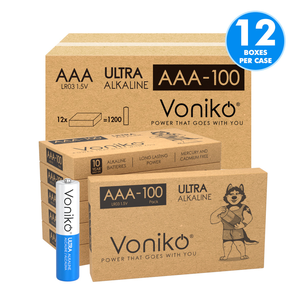 Voniko Premium Alkaline AAA Batteries - Triple A 1.5V 1300mAh (Non-Rechargeable)