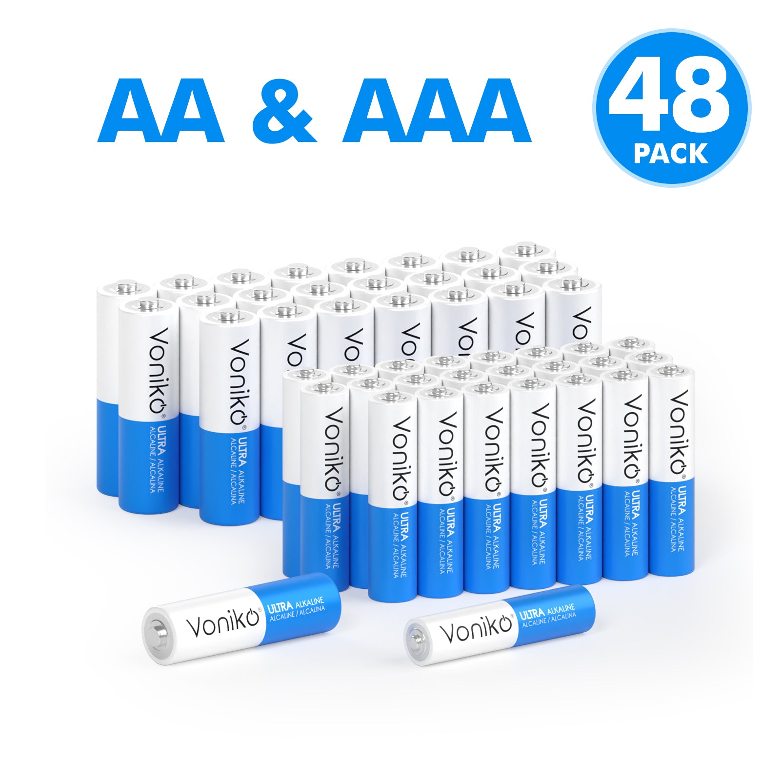 Voniko Premium Alkaline Battery AA & AAA - Combo Pack Batteries (Non-Rechargeable)