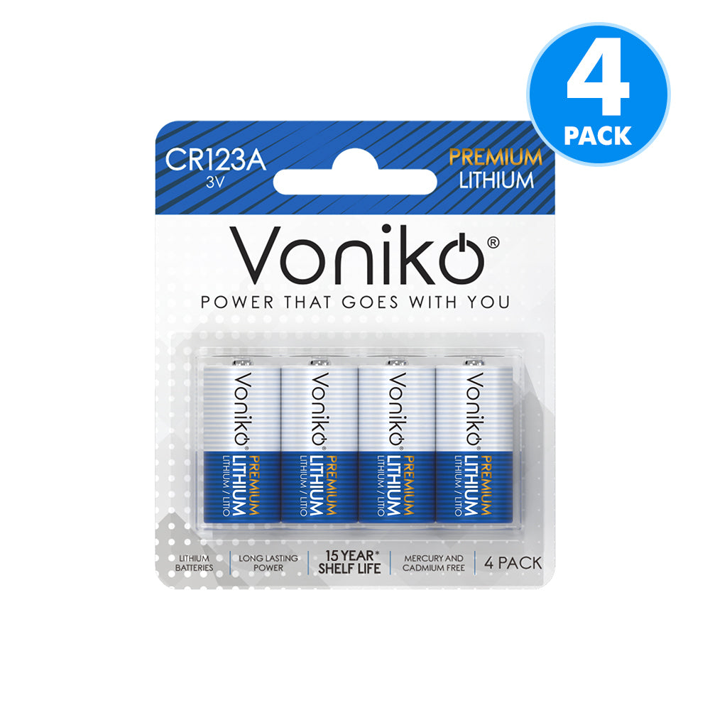 Voniko Premium Lithium CR123A Batteries - 3V 1600mAh (Non-Rechargeable)