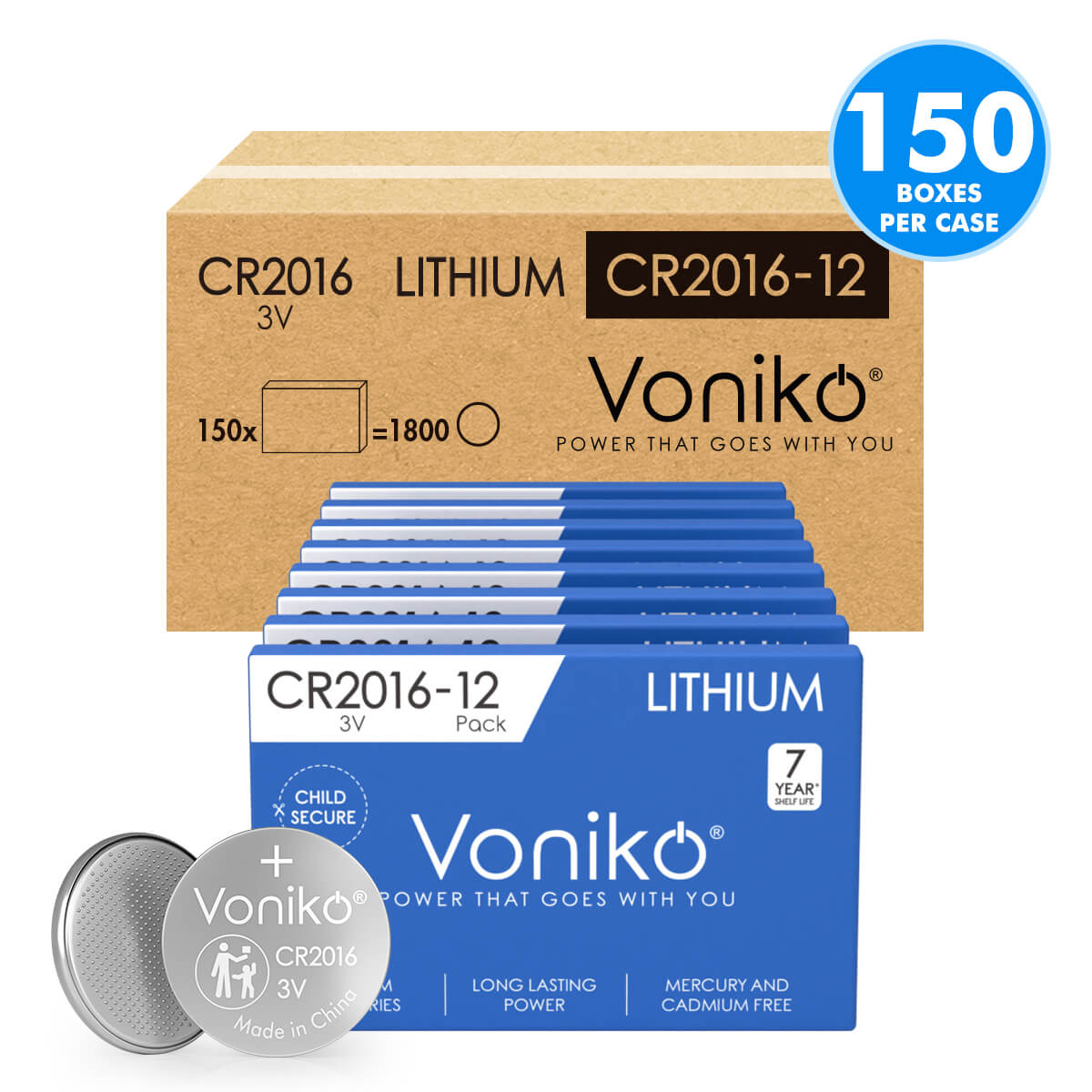 Voniko Lithium CR2016 Batteries - 3V Coin Cell