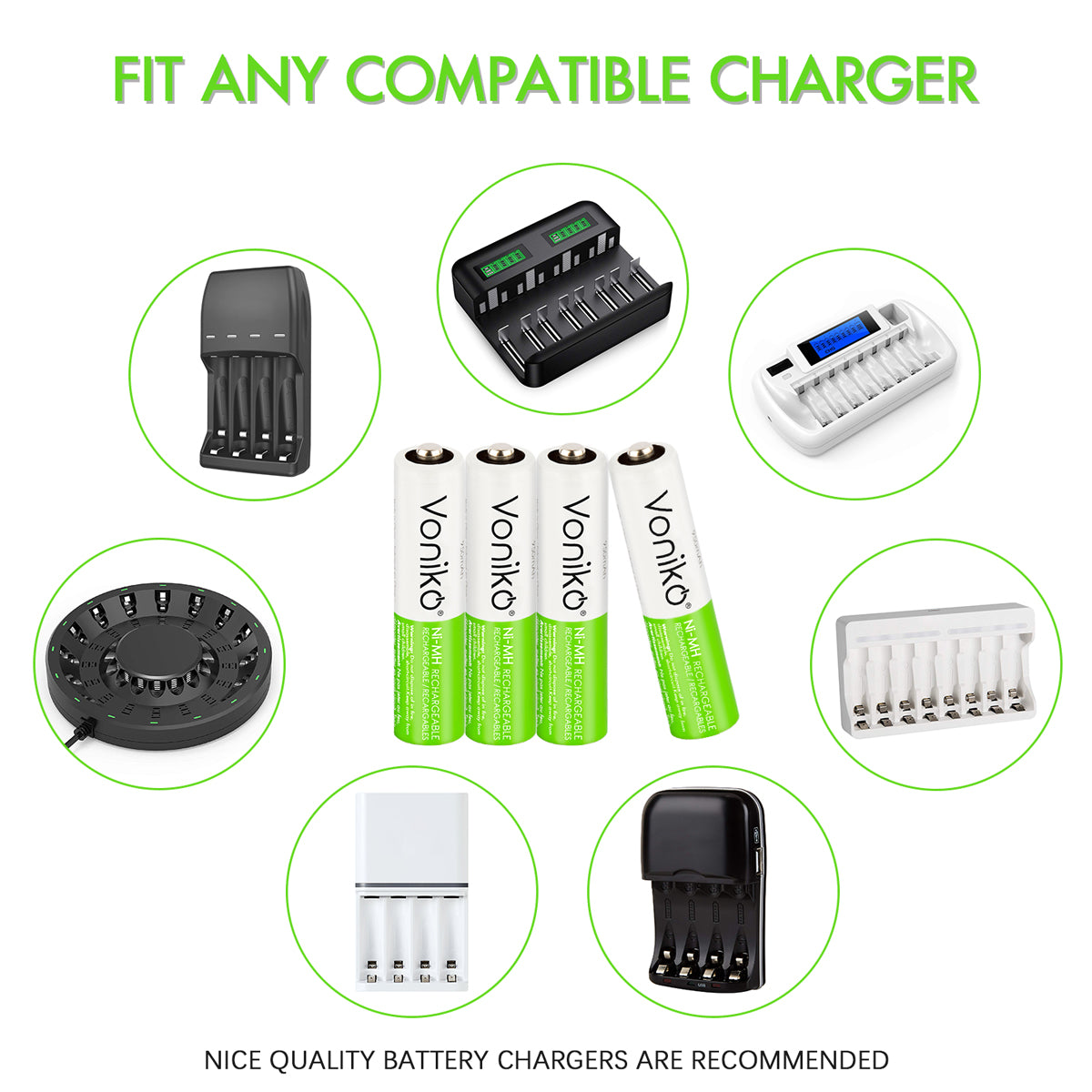 Voniko NiMH AAA Batteries - HR03 1.2V 850mAh (Rechargeable)