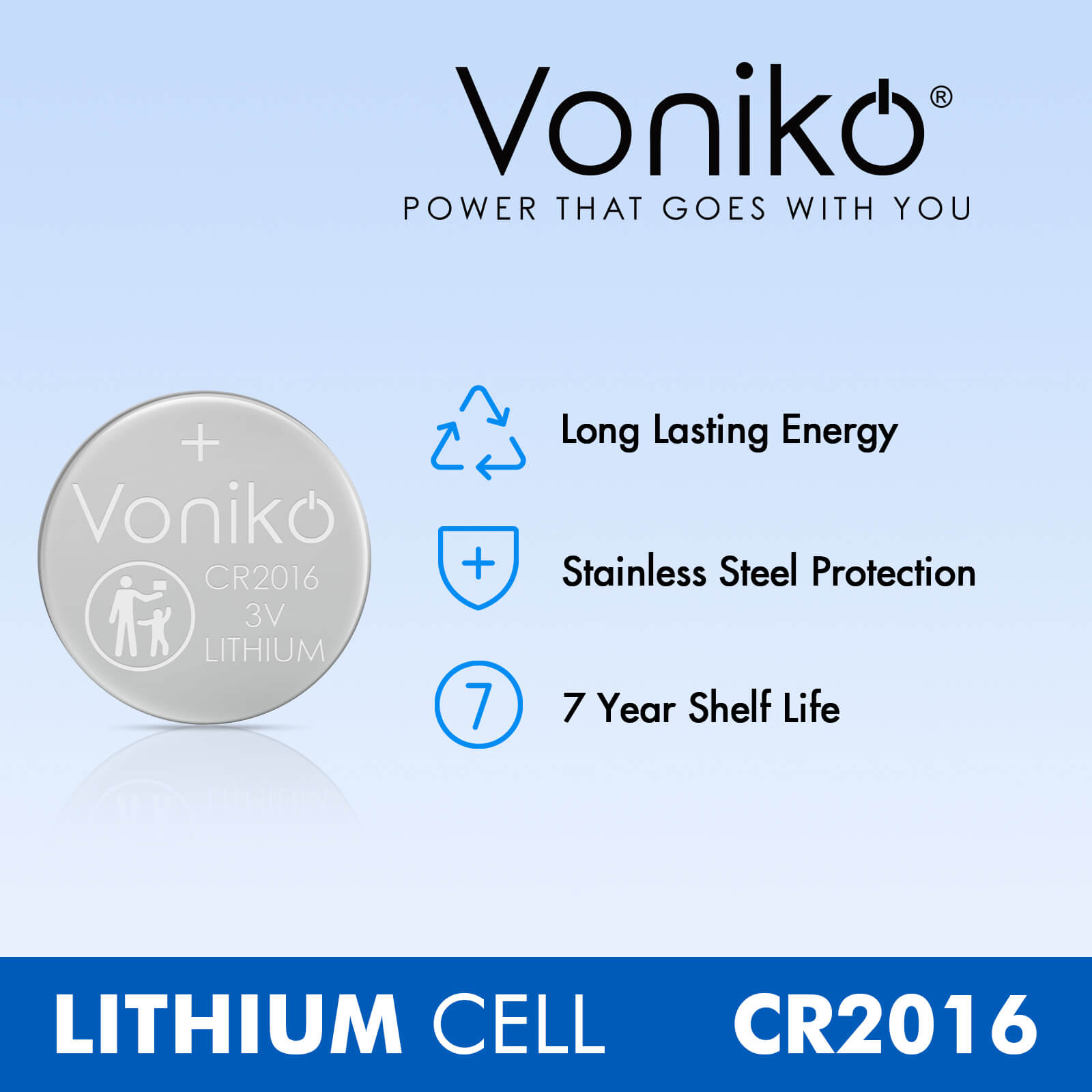 Voniko Lithium CR2016 Batteries - 3V Coin Cell