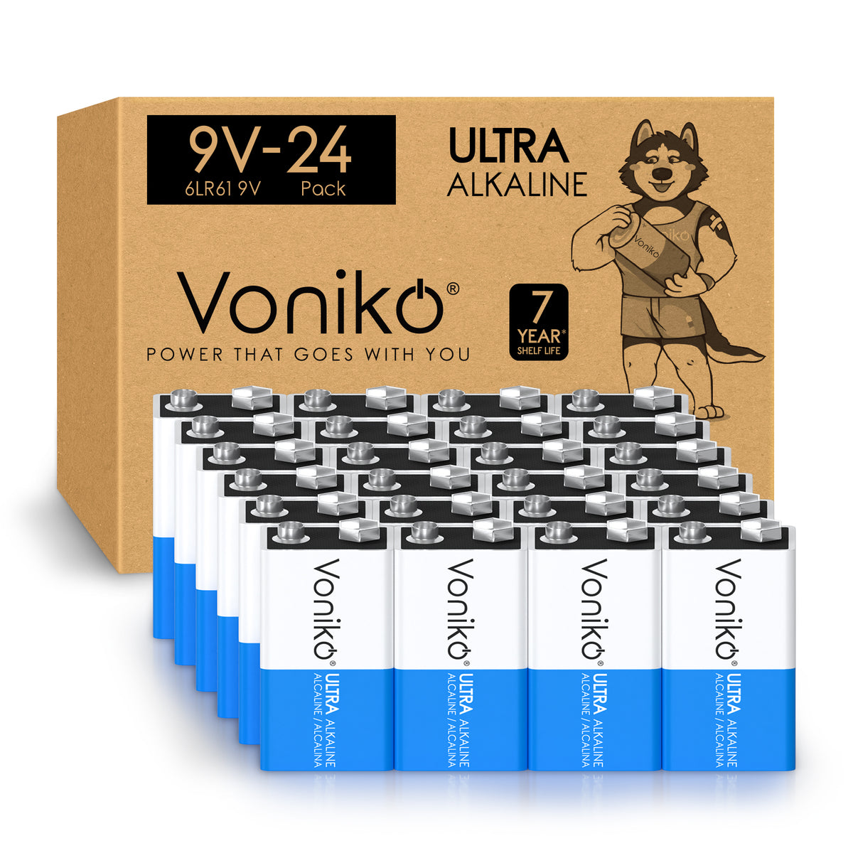 Voniko Premium Alkaline 9V Batteries - 6LR61 - 500mAh (Non-Rechargeable)