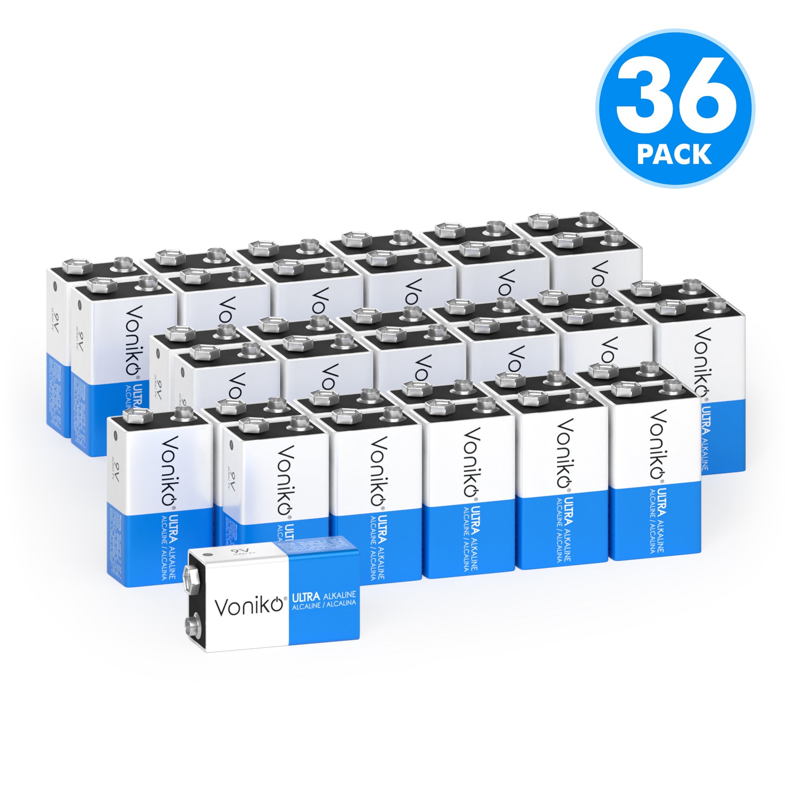 Voniko Premium Alkaline 9V Batteries - 36-Pack