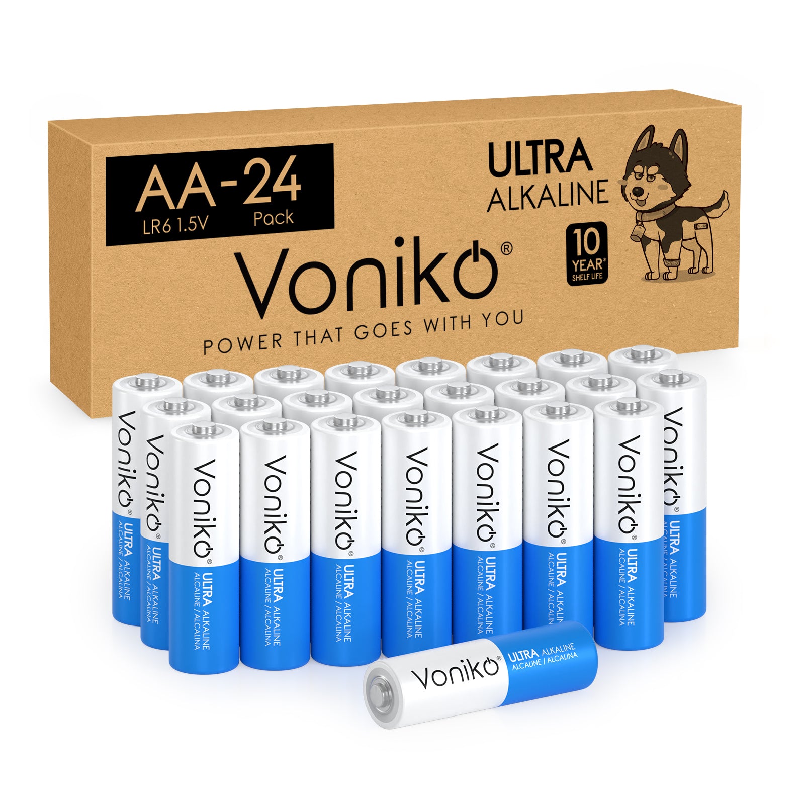 Voniko Premium Alkaline AA Batteries - Double A 1.5V 2900mAh (Non-Rechargeable)