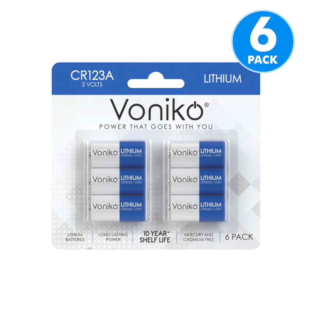 Voniko Lithium CR123A Batteries - 3V 1500mAh (Non-Rechargeable)