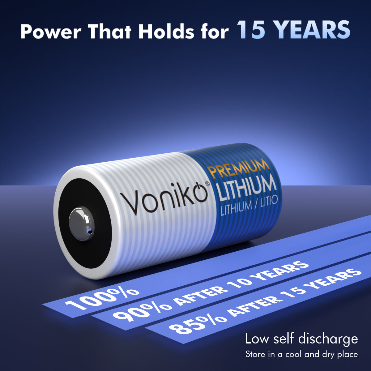 Voniko Premium Lithium CR123A Batteries - 3V 1600mAh (Non-Rechargeable)