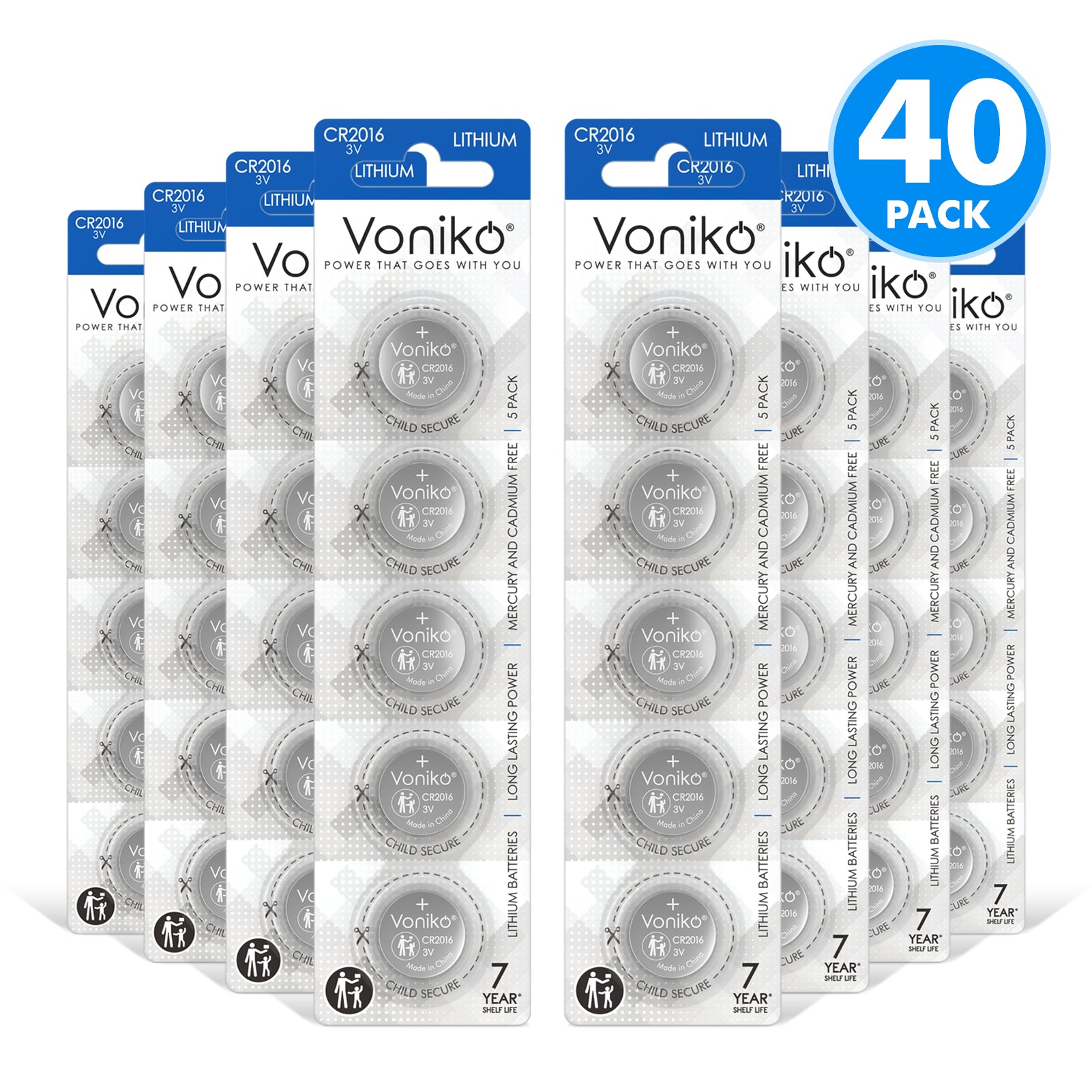 Voniko Lithium CR2016 Batteries - 40-Pack