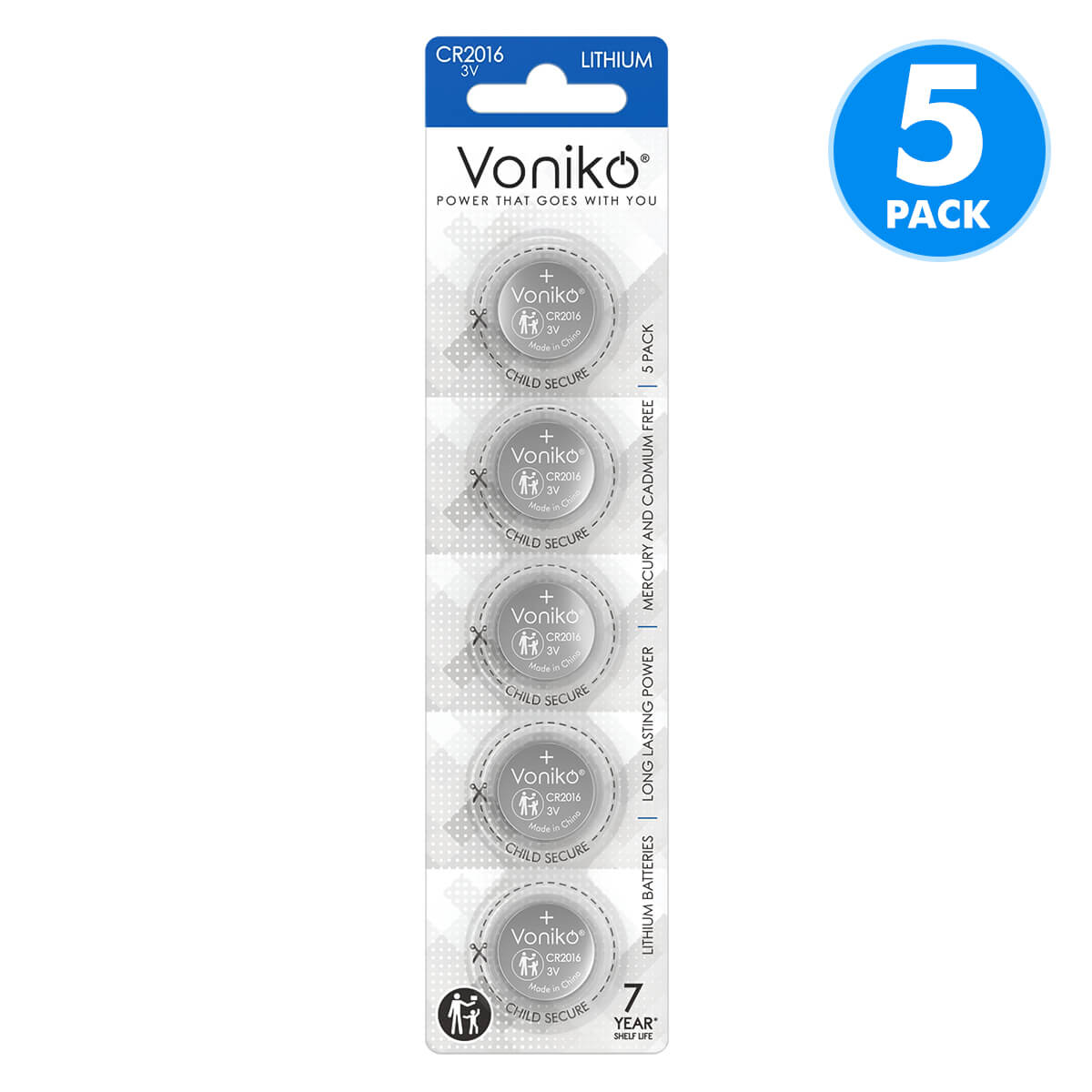 Voniko Lithium CR2016 Batteries - 3V Coin Cell