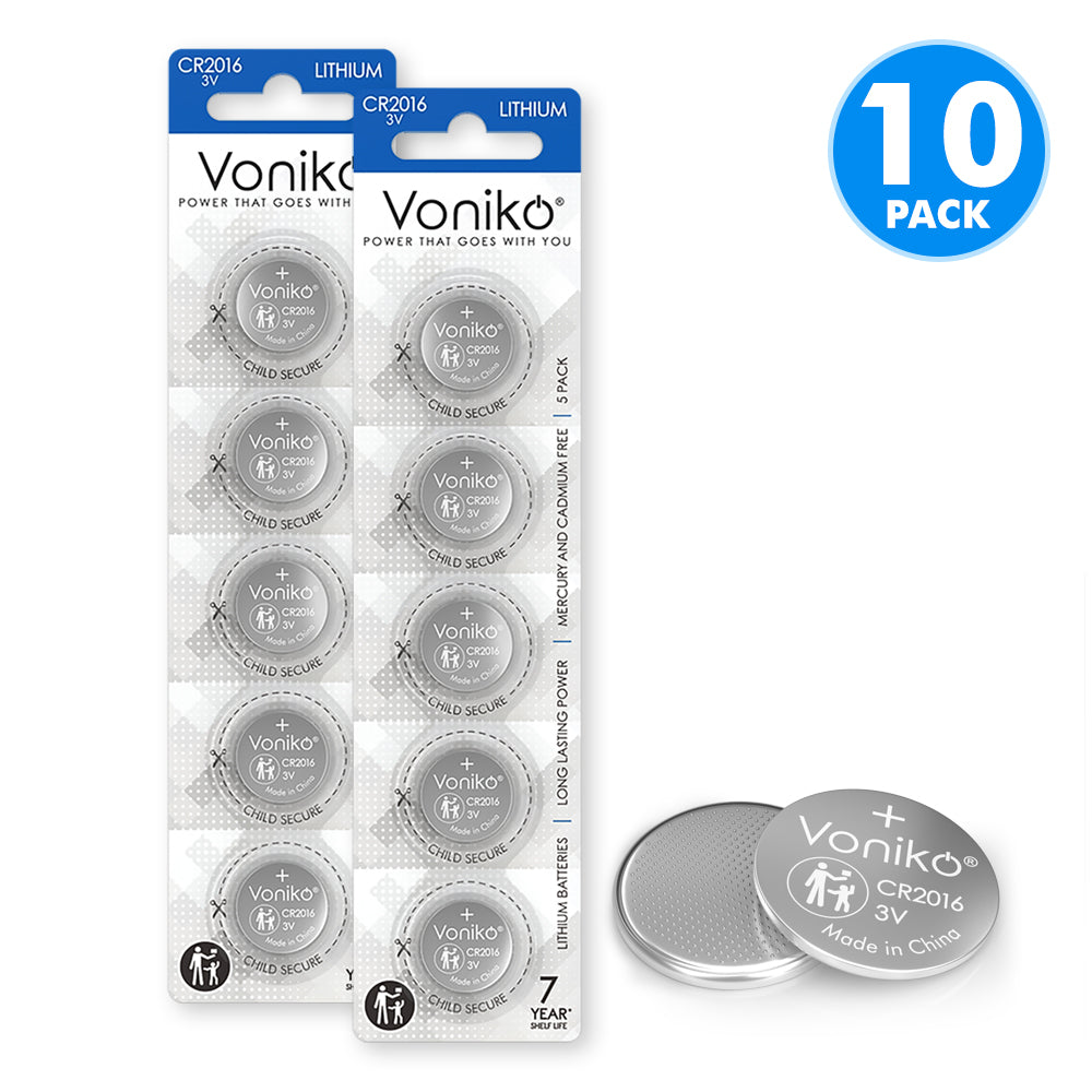 Voniko Lithium CR2016 Batteries - 3V Coin Cell