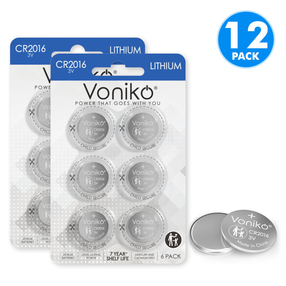 Voniko Lithium CR2016 Batteries - 3V Coin Cell