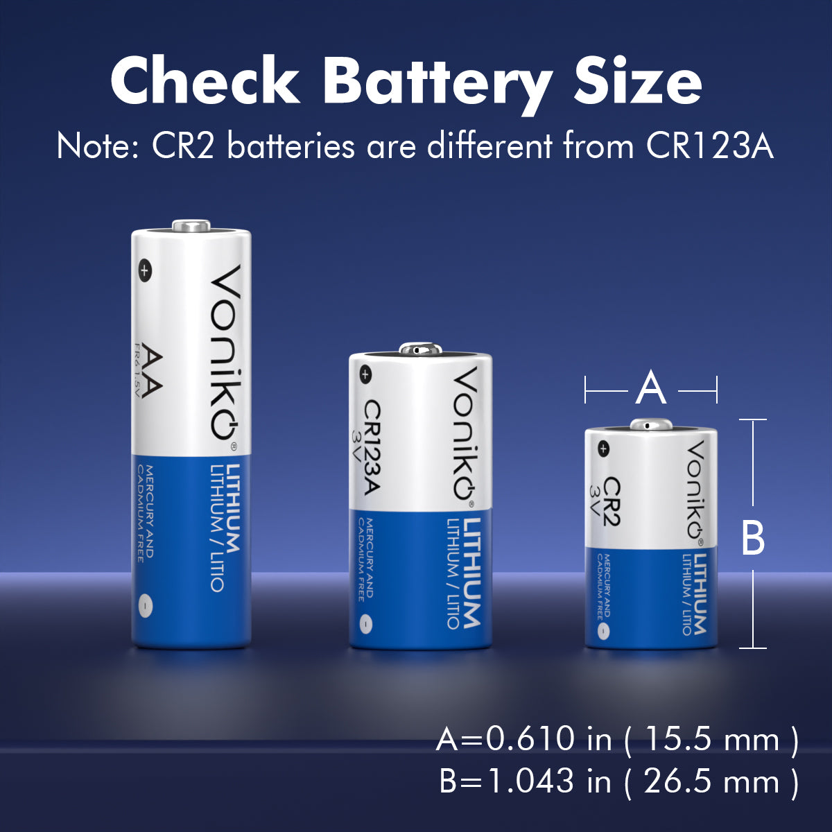 Voniko Lithium CR2 Batteries - 3V 800mAh (Non-Rechargeable)