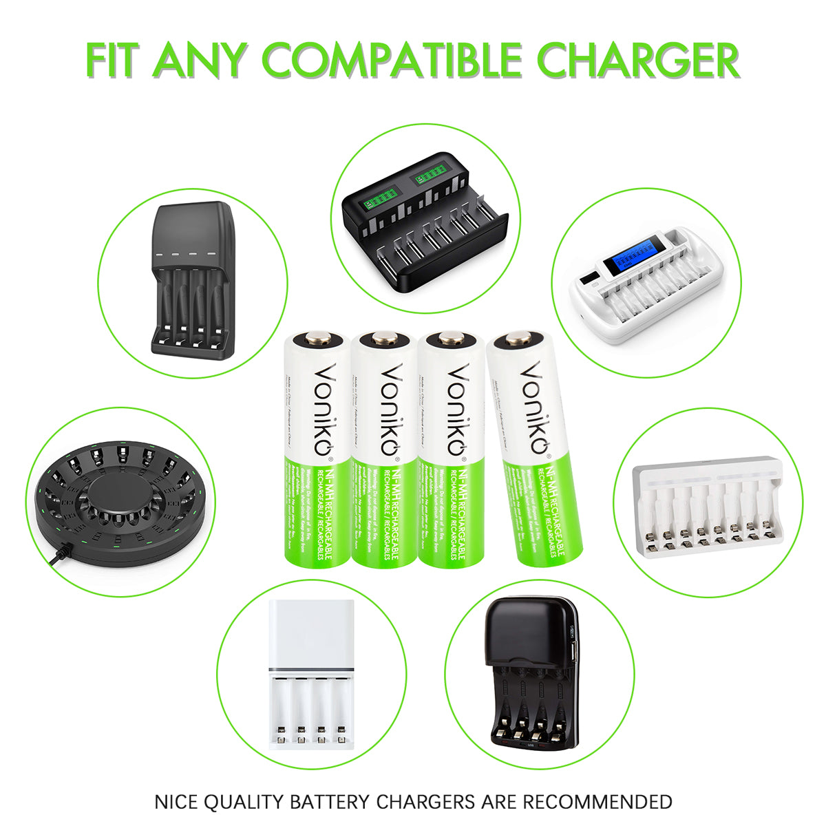 Voniko NiMH AA Batteries - HR6 1.2V 2100mAh (Rechargeable)